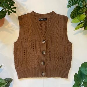 NWOT Brown Button Up Cable Knit Sweater Vest